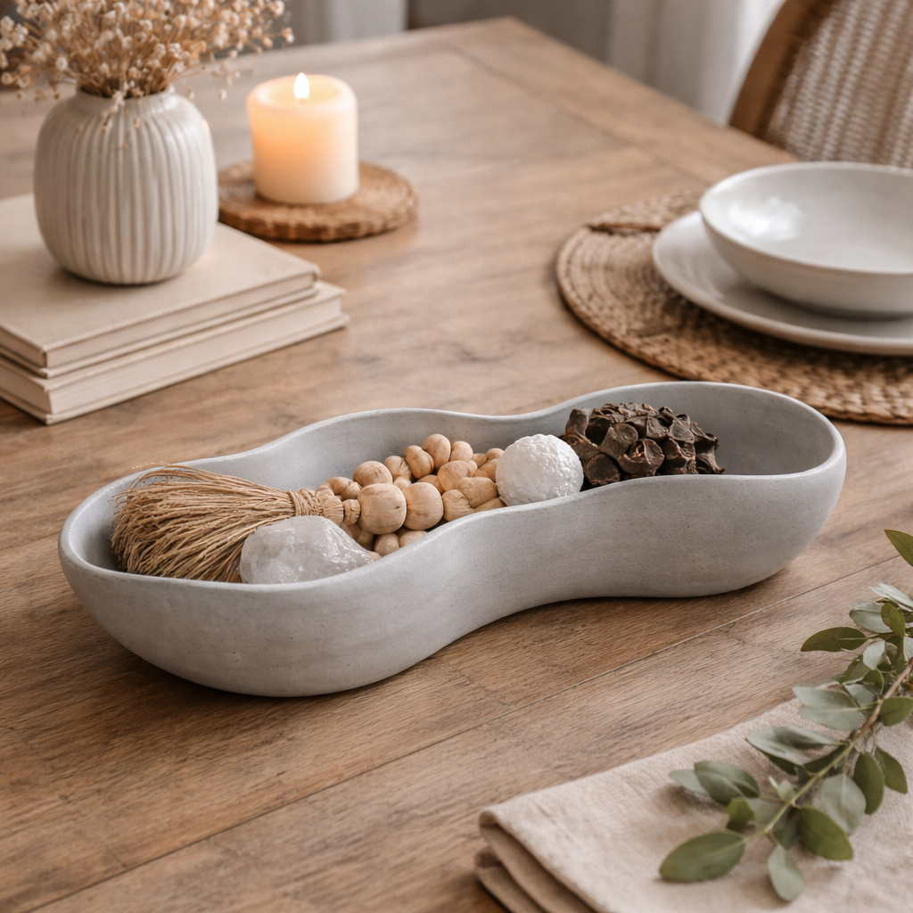 Handmade Concrete Wavy Bowl: Modern Centerpiece Tray