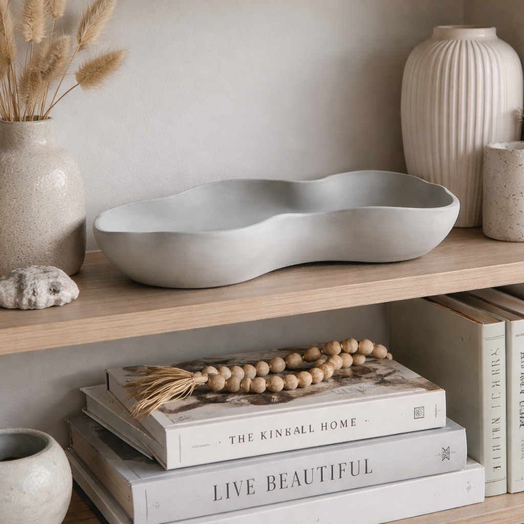Handmade Concrete Wavy Bowl: Modern Centerpiece Tray